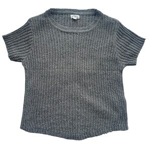 POL Gray Ribbed Knit Short Sleeve Top Casual Soft Stretch Tee